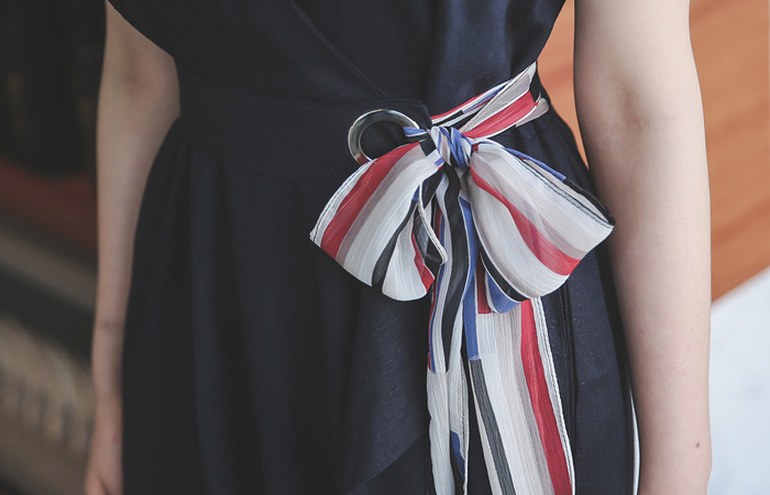 Scarf Ribbon Belt Linen Dress