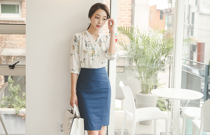 Lap Incision Linen Blend Skirt