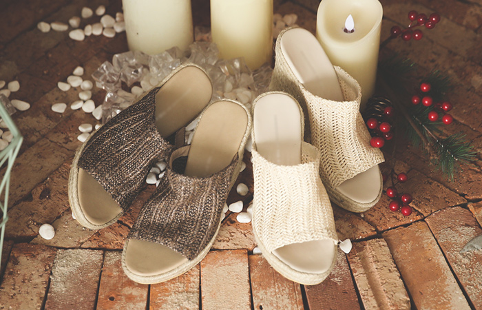 Linen Mash Wedge Mule Slippers