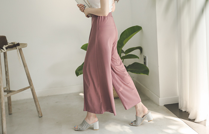 Silky Jersey Dart Flare Wide Pants