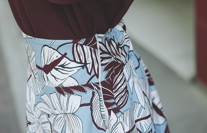 Pen Art Rib Pattern Linen Flare Skirt