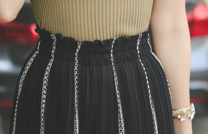 Ethnic Chiffon Pleats Wide Pants