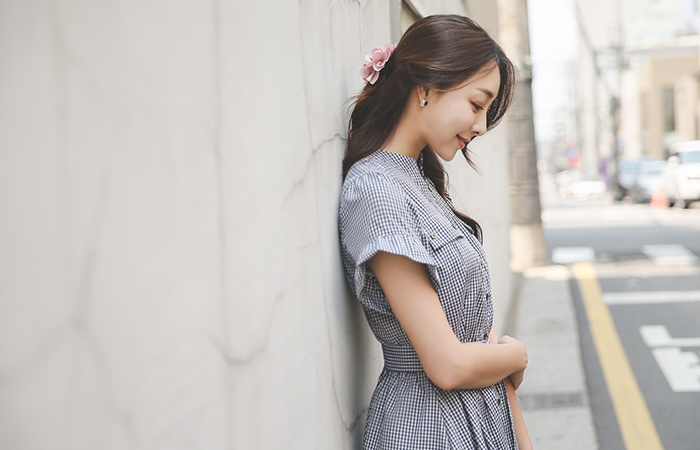 Bella Ruffle sleeved check Long one piece