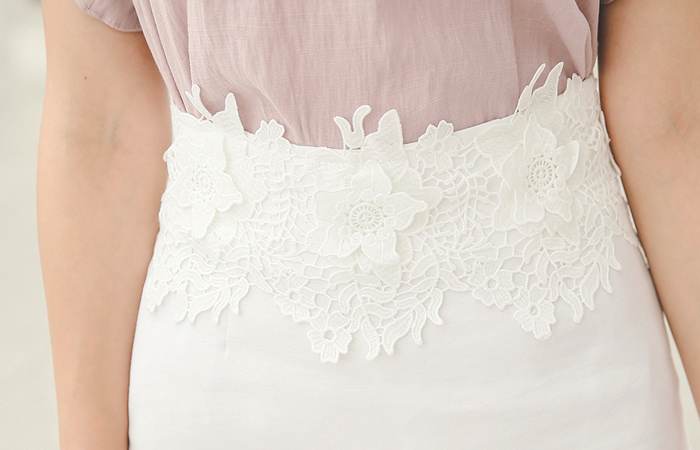 Embroidery lace waist linen span Skirt