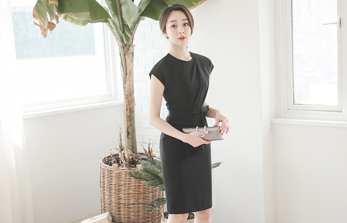 Alec Diagonal Ruched Drape Dress