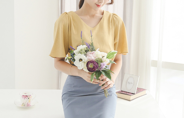Sweet shearing shoulder Linen Blouse