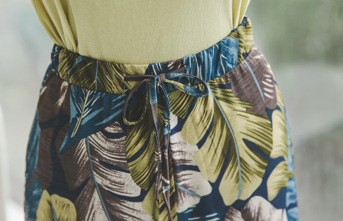 Ribs slit string wide pants