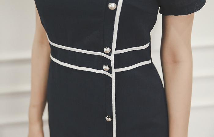 Pearl Button Bias Linen Touch Dress