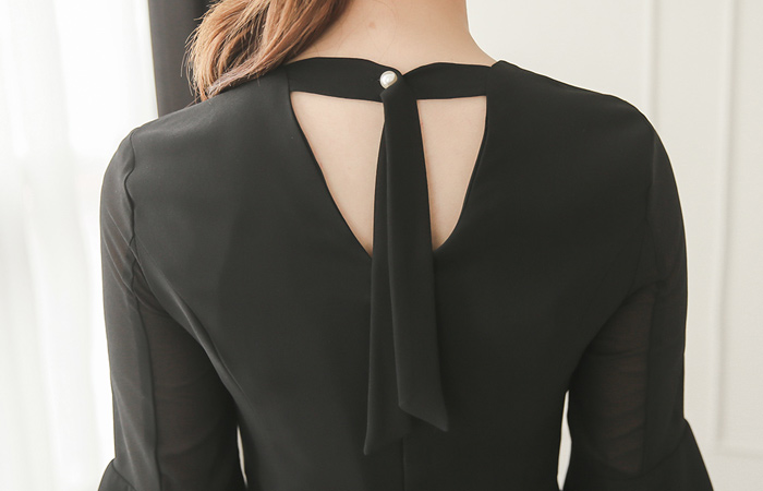 Silhouette See-through look Ribbon Belt Dress