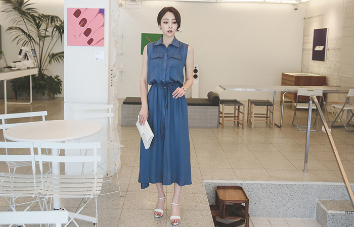 Easy Pocket Shirt Long one piece