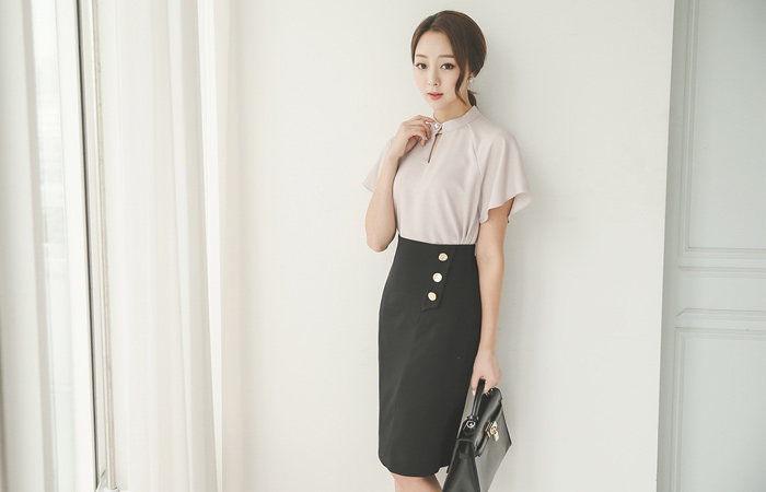 Flap Gold Button Formal Hline Skirt