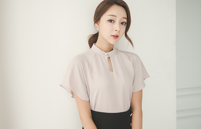 Gold Pearl Choker Neck Silky Blouse