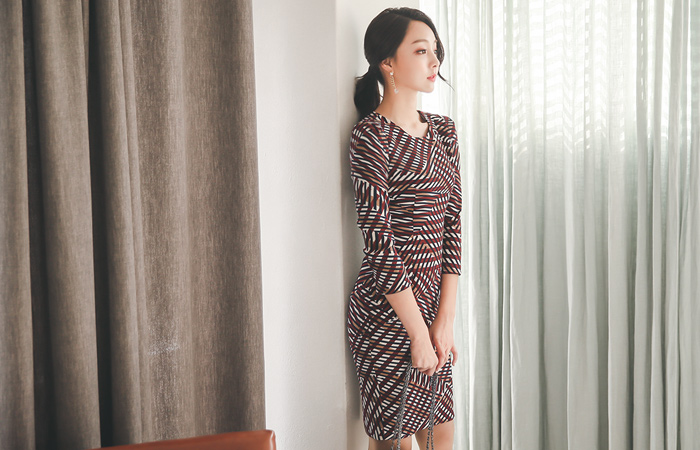Oblique Stick Pattern color combination Dress