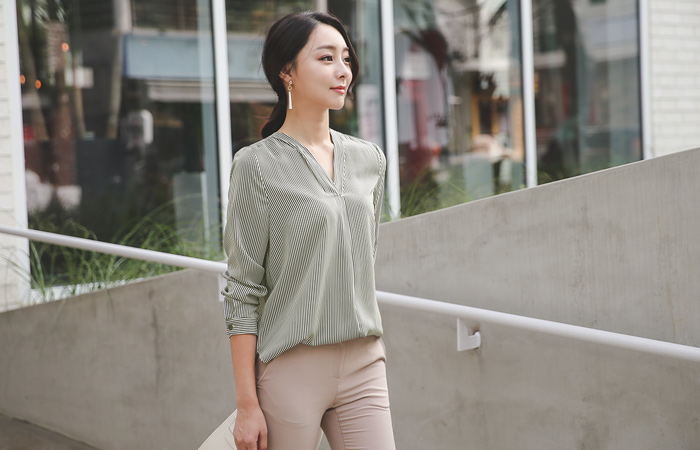 Modern Stripe V-neck Blouse