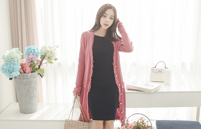 Coco Pearl Button Fringe Long cardigan