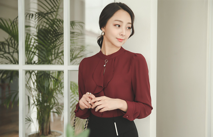 Gold Drop Slit Ruffle Blouse