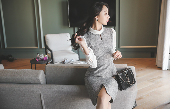 layered roll neck Slit Dress