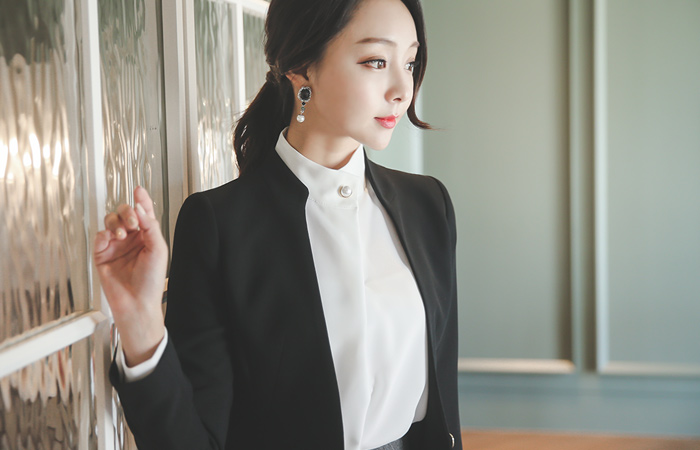 Slim color high neck color Slim Jacket (fall)