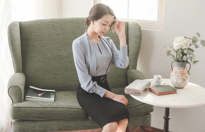 Pearl ring high waist Slim Midi Skirt