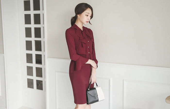 Ribbon Tie Ruffle Chiffon Top Dress