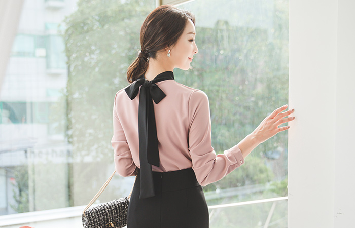 Moriah Black Tie Scarf Blouse