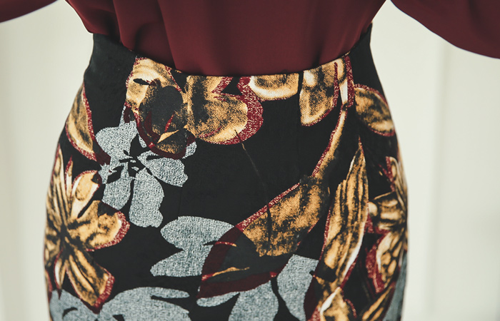 Collage Flower Cotton span Skirt