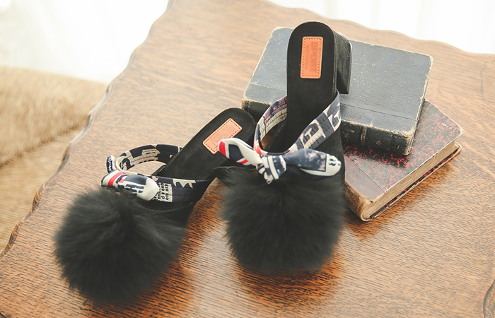 Real Rabbit Fur Suede Mule Slippers