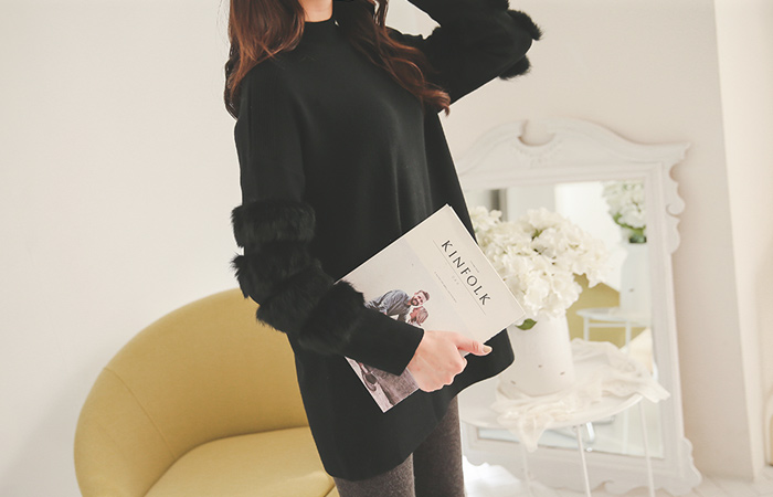 Real Rabbit Trimming Banpo Long Long knit