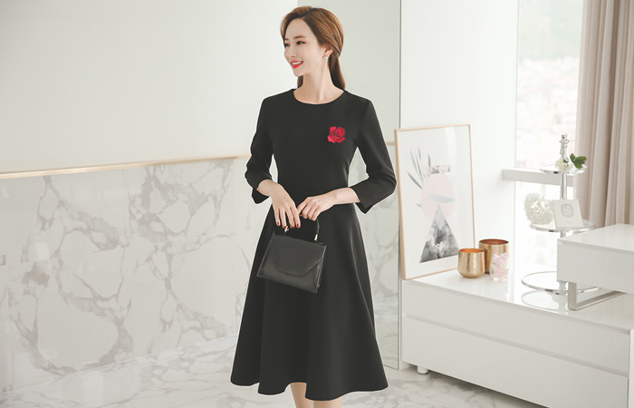 Lady Rose Brooch Flare Dress