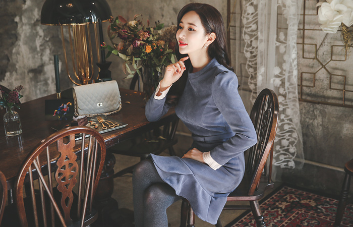 feminine Pleats Cuffs Ruffle Dress