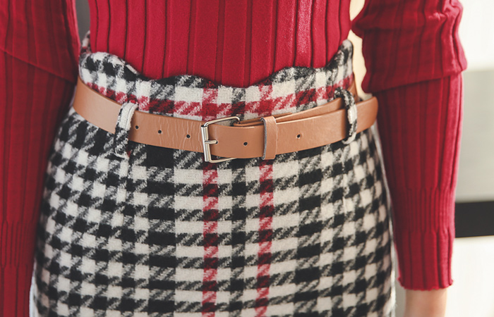 Shepard Check Wave Wool Skirt