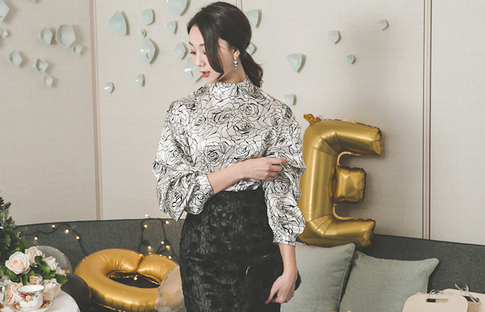 Shine Pearl rose Balloon Blouse