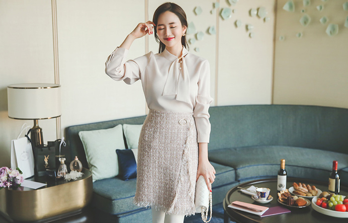 Antique Gold Fringe Tweed Skirt