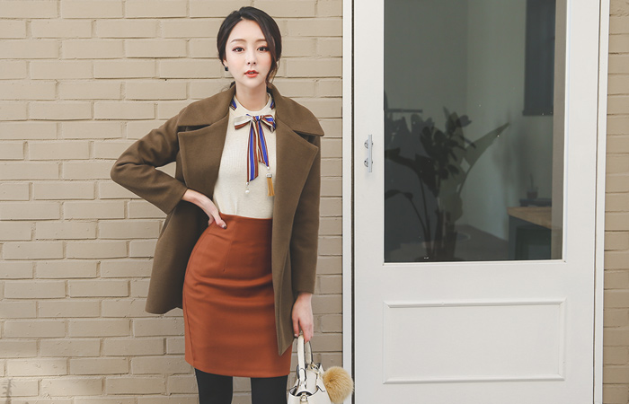 Pony Wide Collar Belted Wool Coat