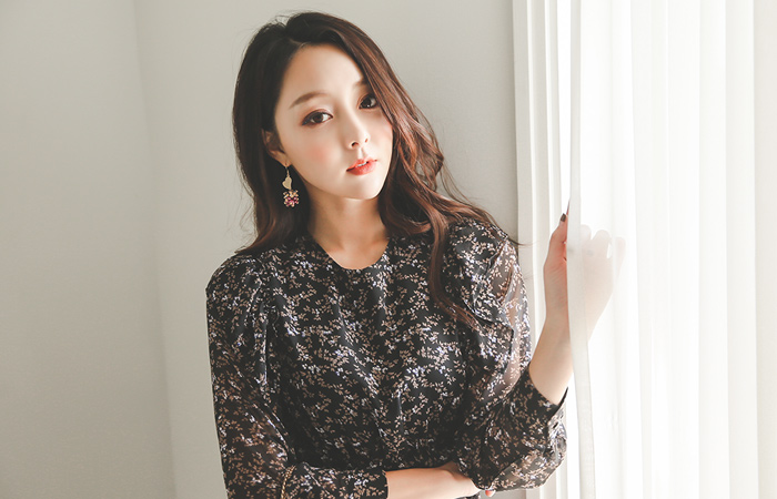 Floral Ruffle Line Chiffon Long one piece