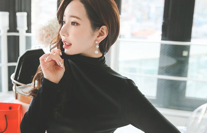 Funnel Highneck Mink Velvet Blouse Top