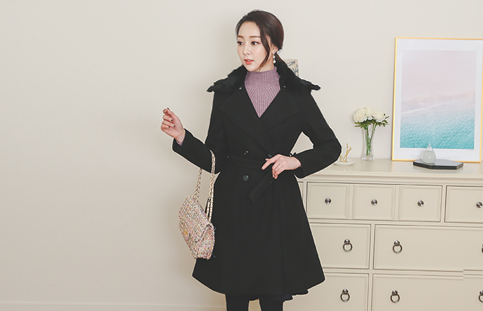 Real Rabbit fur double Flare Wool coat