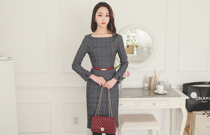 Classic Glen Check Boat Neck Dress