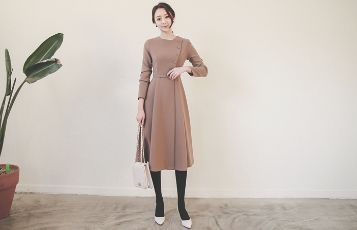 Lady Button Flare Long one piece