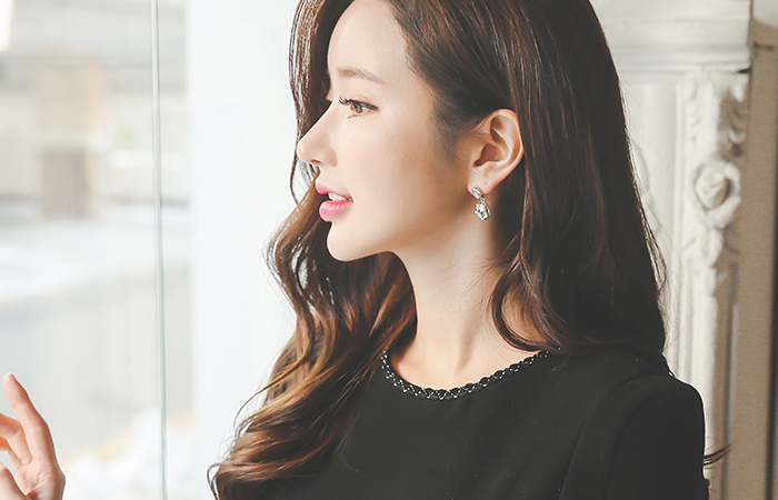 Metallic Pearl Embroidery Aline Dress