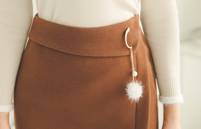 Mink brooch Formal Wool Wool Skirt