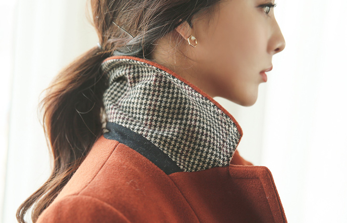 Hidden check Double-button box coat