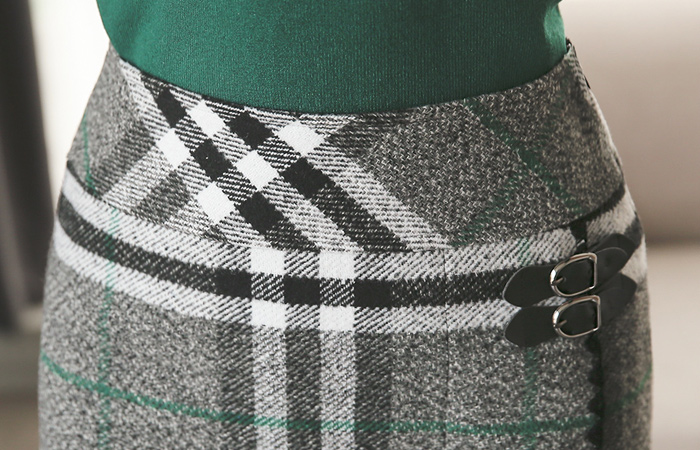 Tartan check double visor wrap skirt