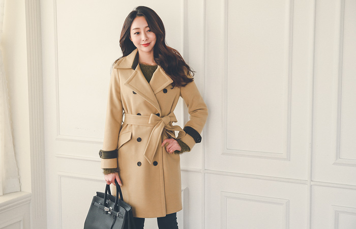 Color combination Wool Trench Coat