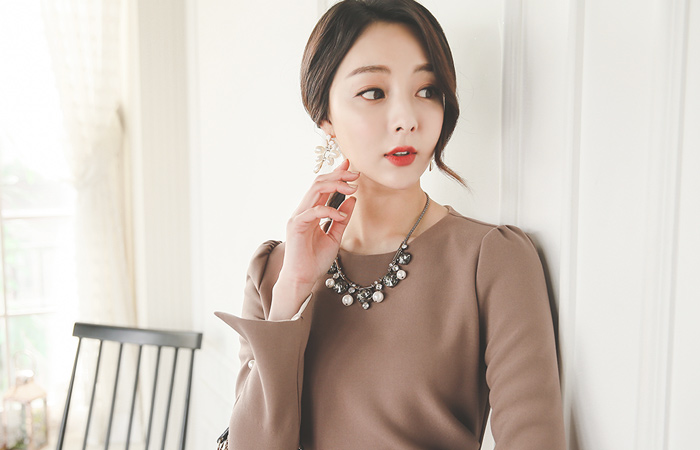 pearl slit cuff drape Dress