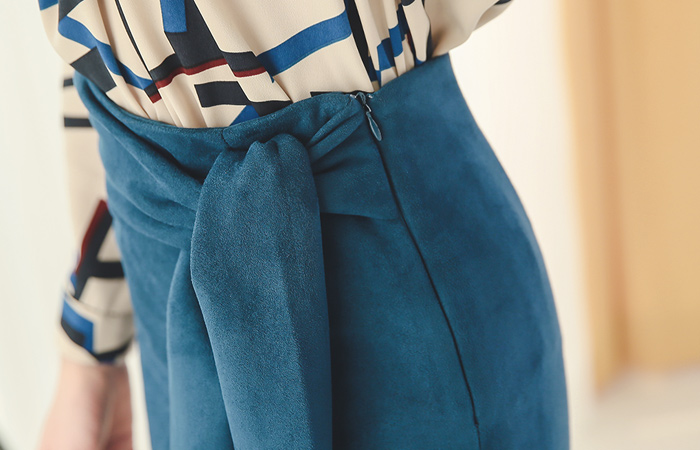 Deep Slit Belted Suede Skirt