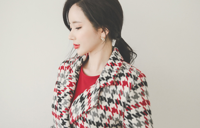 Mix color Check quilting Wool coat