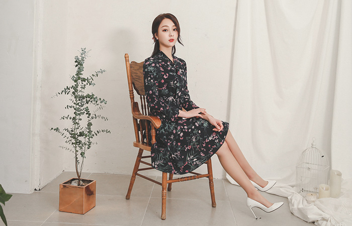 Rose Quartz Flower Ribbon Tie Dress