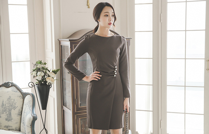 Gathering pearl Lap incision Dress