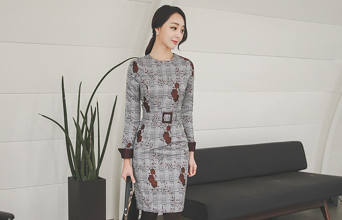 Glen Check Flower Embroidery Dress